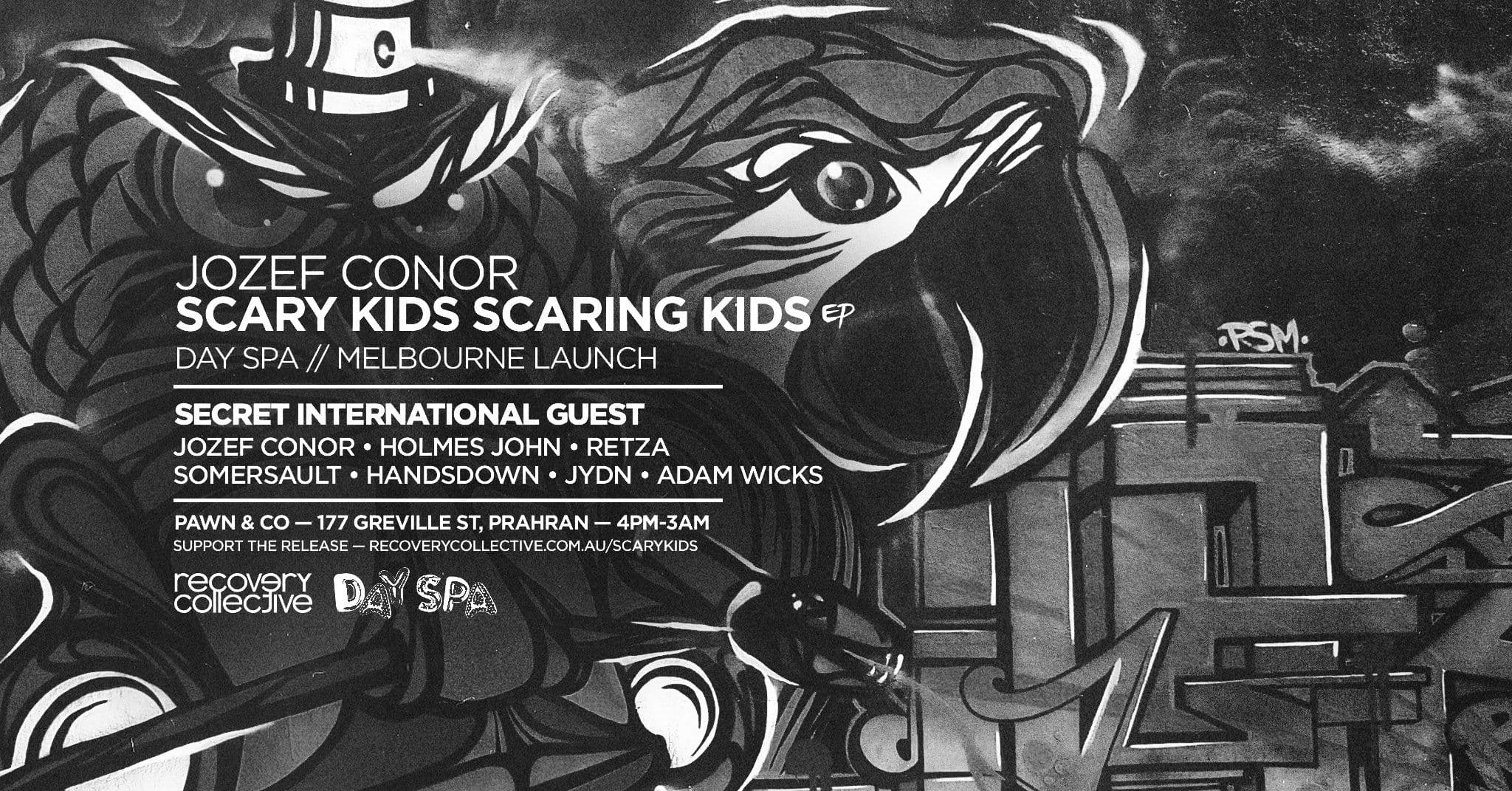 Poster for Jozef Conor's Scary Kids Melbourne Launch • Day Spa / Pawn & Co